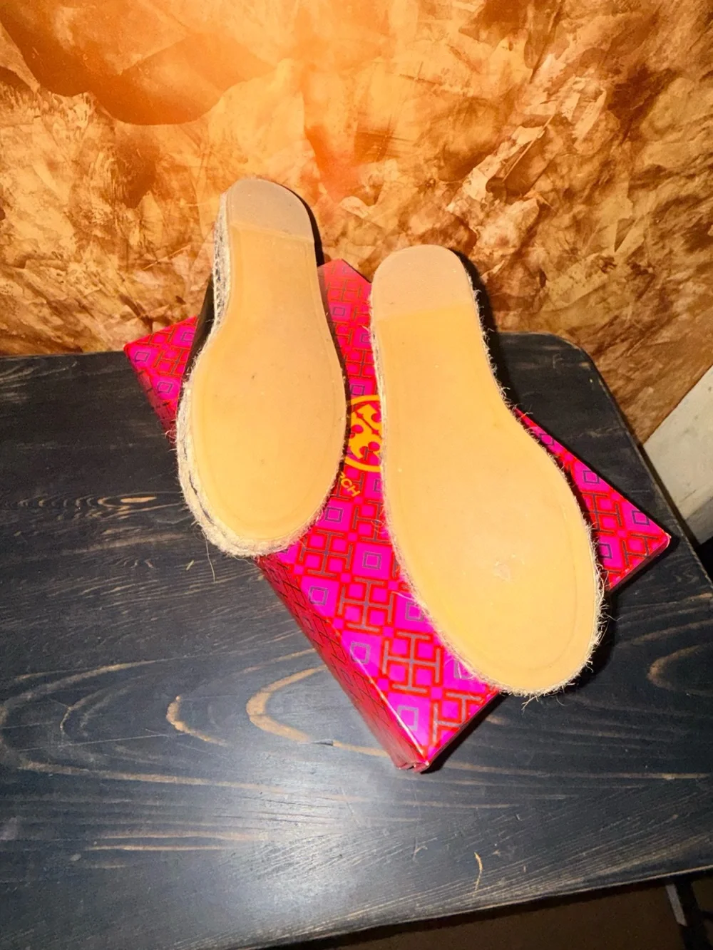 Tory Burch Black Leather Espadrille Slip-On Flats